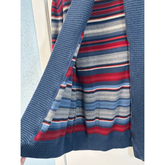 Vintage Lauren Jeans Co Cardigan Sweater Large Blue Red Striped Cabin Core - Picture 2 of 6